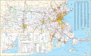 Large detailed map of Massachusetts with cities and towns - Roman Music Therapy Services music therapy programs