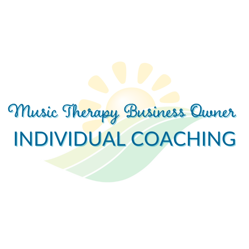 White square with a faded RMTS logo behind the words "Music Therapy Business Owner Individual Coaching."