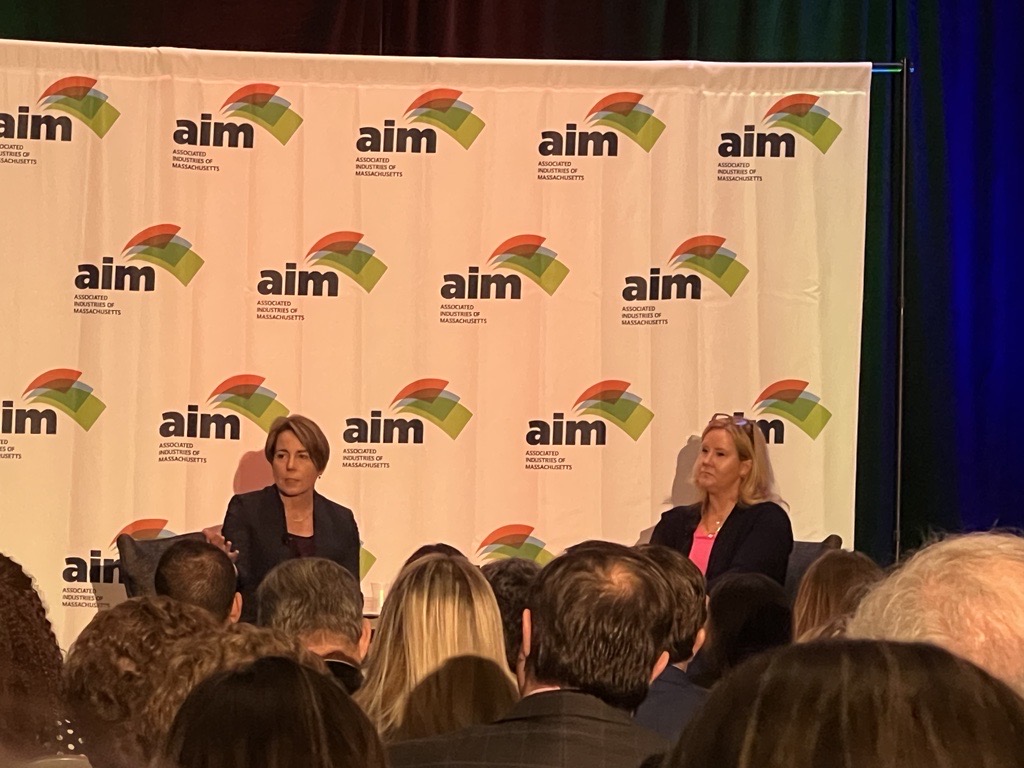 Governor Healey speaks onstage at the AIM Executive Forum.